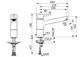 Einhebelmischer in Chrom-Optik mit seitlich angebrachter Auslaufarmatur. Sichtbare Maße und Details sind im technischen Diagramm angegeben. Marke: HANSA.